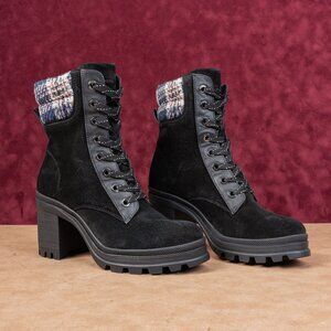 Veronica Beard Women Westport Water Resistant Black Suede Chunky Boots sz 8.5